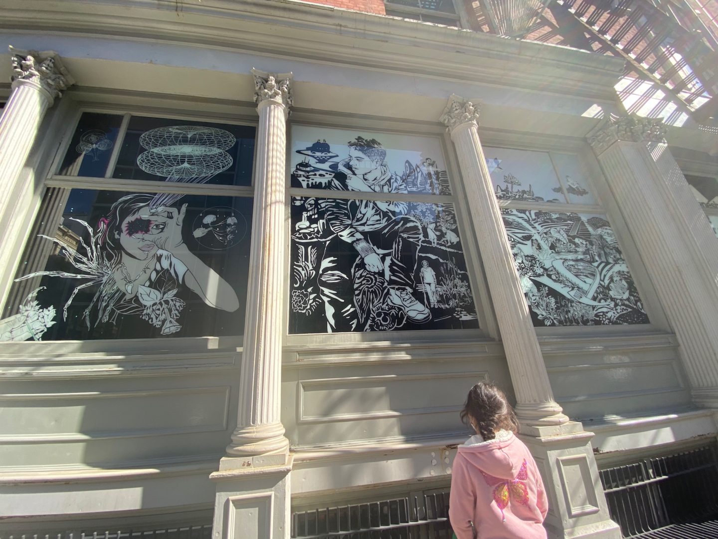 Chitra Ganesh, A city will share her secrets if you know how to ask, 2020, site-specific QUEERPOWER facade installation (closes October 18), at the Leslie-Lohman Museum of Art