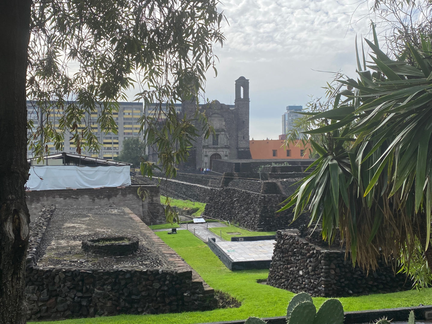 Archeological site of Tlateloco (foreground) and Church of Santiago Tlatelolco (background), Mexico City, Mexico